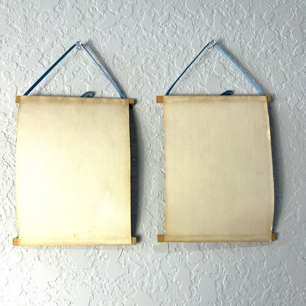 Vintage Folk Art Hanging Watercolor Paper Tile Art By Artist Mimi